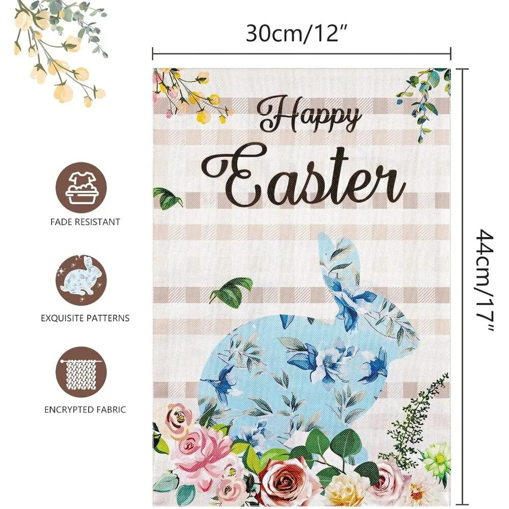 Easter Garden Flag 12x18 Double Sided - Bunny Rabbit Floral Spring Yard Decor